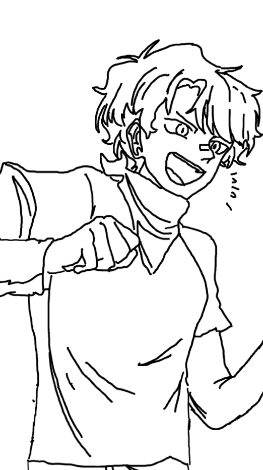 Black-and-white hand-drawn character illustration