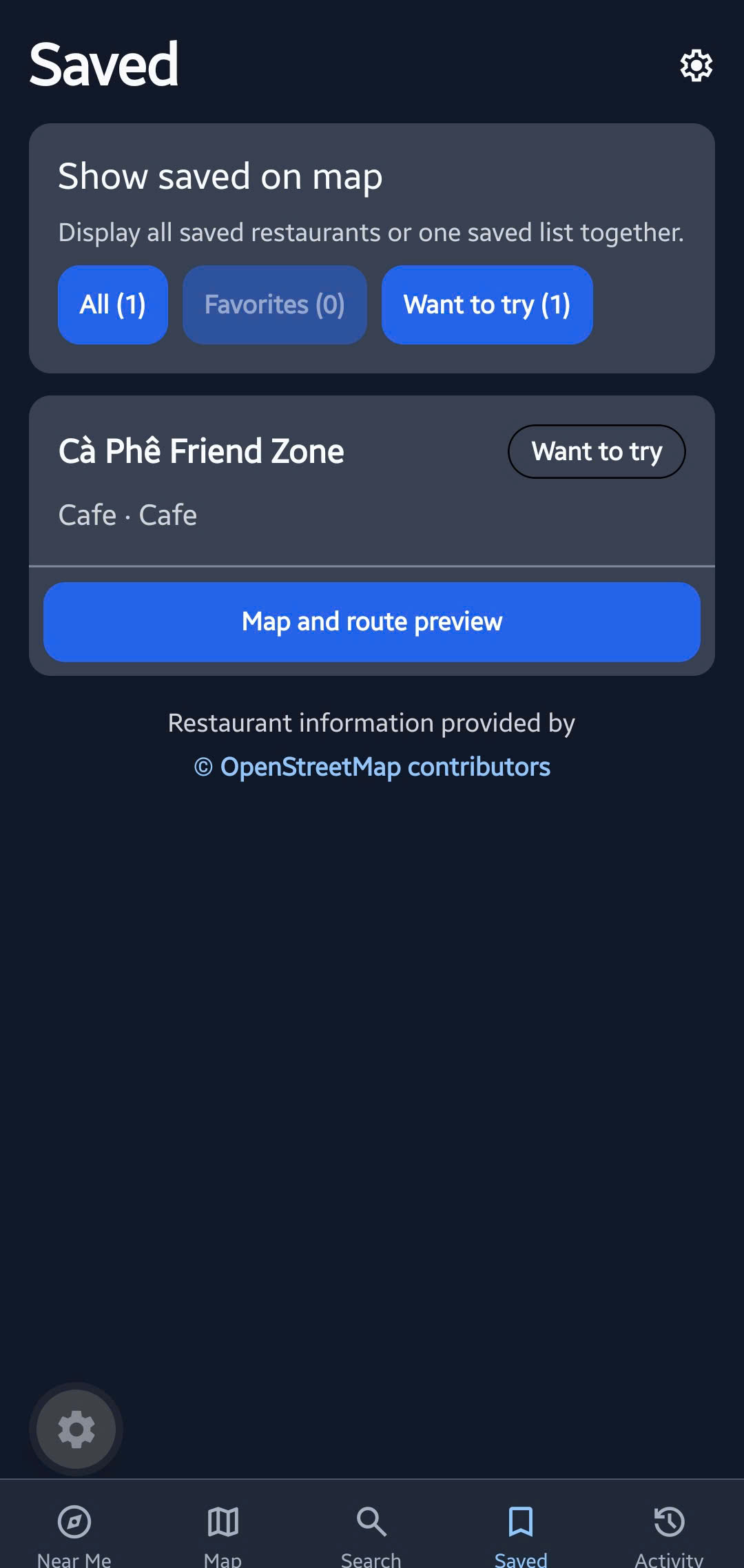 CompassBite saved restaurants screen
